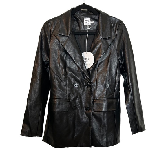 Princess Polly Ellen Faux Leather Fully Lined Black Blazer Sz. XS/S NWT - Picture 4 of 16